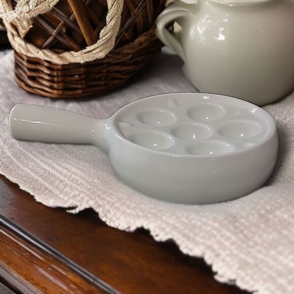 Apilco Escargot Dish Plate Tray France White Porcelain 6 Holes Farmhouse Cottage - Picture 11 of 15